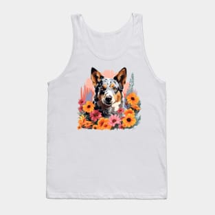 Blue Heeler Australian Cattle Dog Mountain Flower Cute Colorful Puppy Dog Tank Top